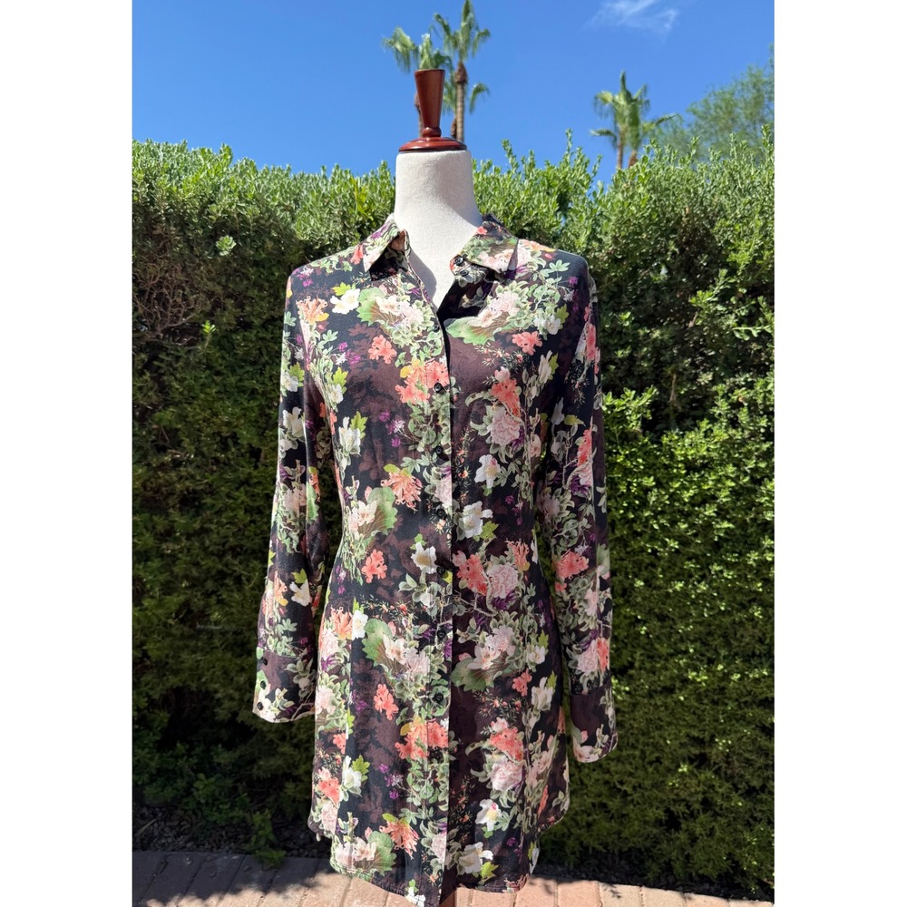 Alice + Olivia Hallie Floral Romance Drop Shoulder Tunic Shirt Dress Womens Sz L